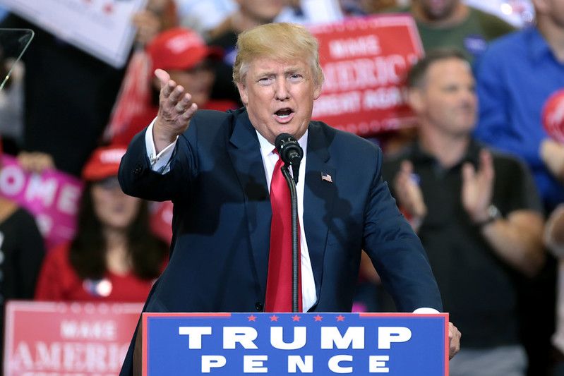 Donald Trump speaking with supporters at a campaign rally at the Phoenix Convention Center in Phoenix, Arizona.