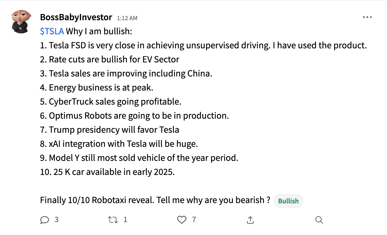 A bullish post on TSLA's Stocktwits stream on Jul 24 .png