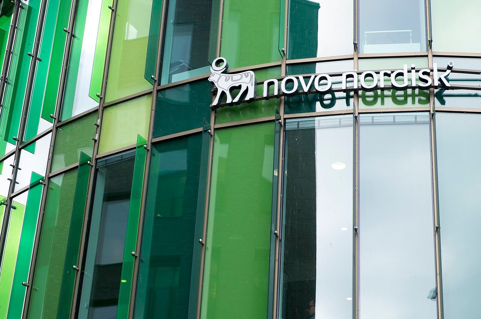 Novo Nordisk logo on office building. Photo via Wikimedia Commons