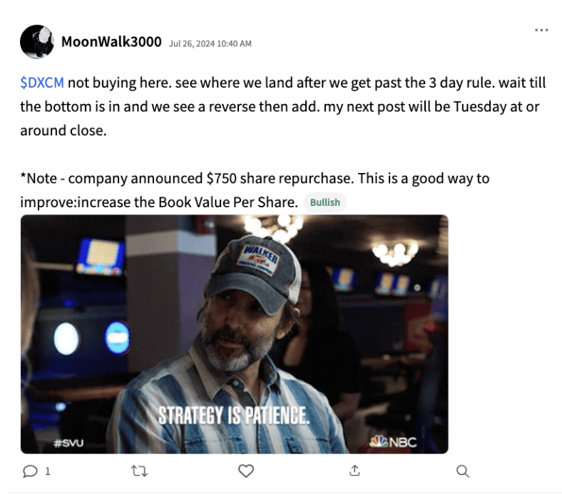 Stocktwits user MoonWalk3000's post on DexCom