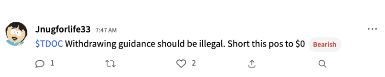Stocktwits user Jnugforlife33's post on Teladoc stock