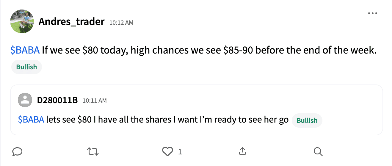 Stocktwits user Andres_trader's post on BABA stream Jul 29.png