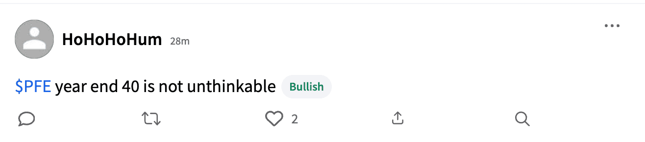 Stocktwits user's bullish post on PFE stream.png