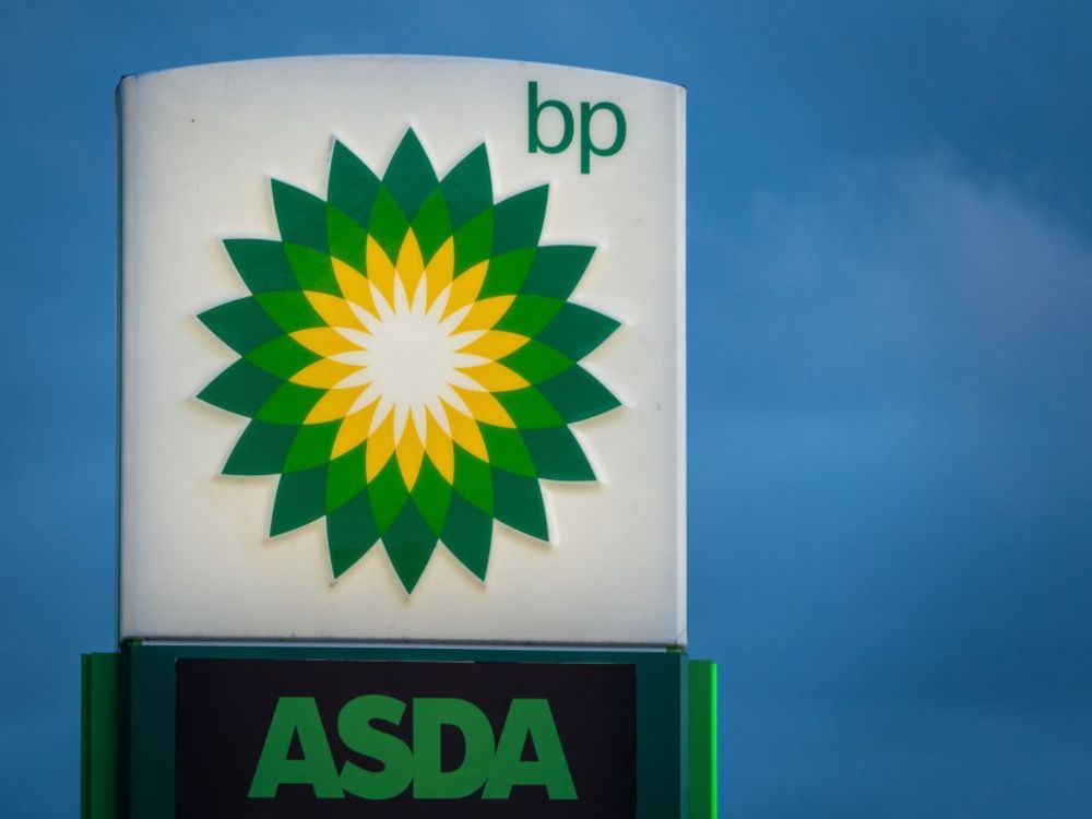 The BP logo is displayed outside a petrol station in Wellington on September 28, 2024 in Somerset, England. (Photo by Matt Cardy/Getty Images)