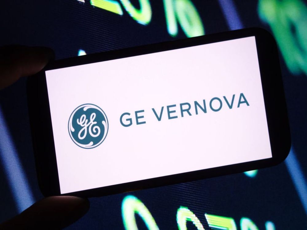In this photo illustration, the GE Vernova company logo is seen displayed on a smartphone screen. (Photo Illustration by Piotr Swat/SOPA Images/LightRocket via Getty Images)
