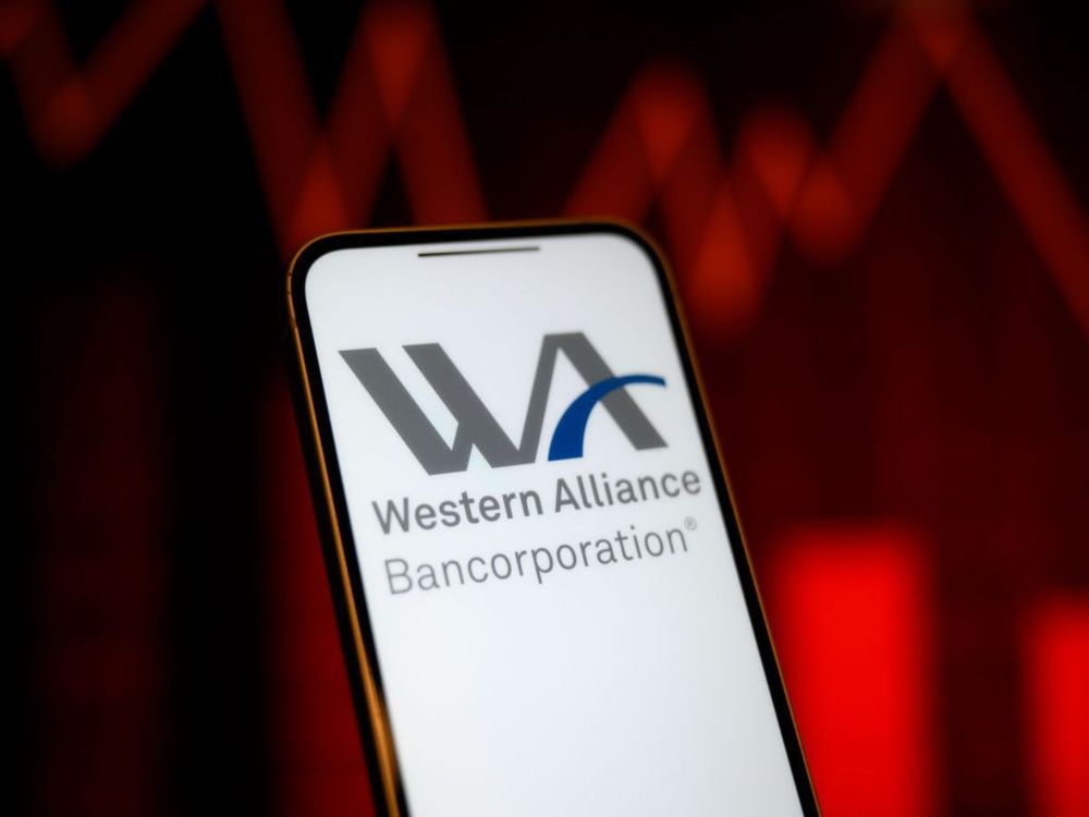 The Western Alliance Bancorporation logo is seen in this photo illustration on 13 March, 2023 in Warsaw, Poland.  (Photo by Jaap Arriens/NurPhoto via Getty Images)
