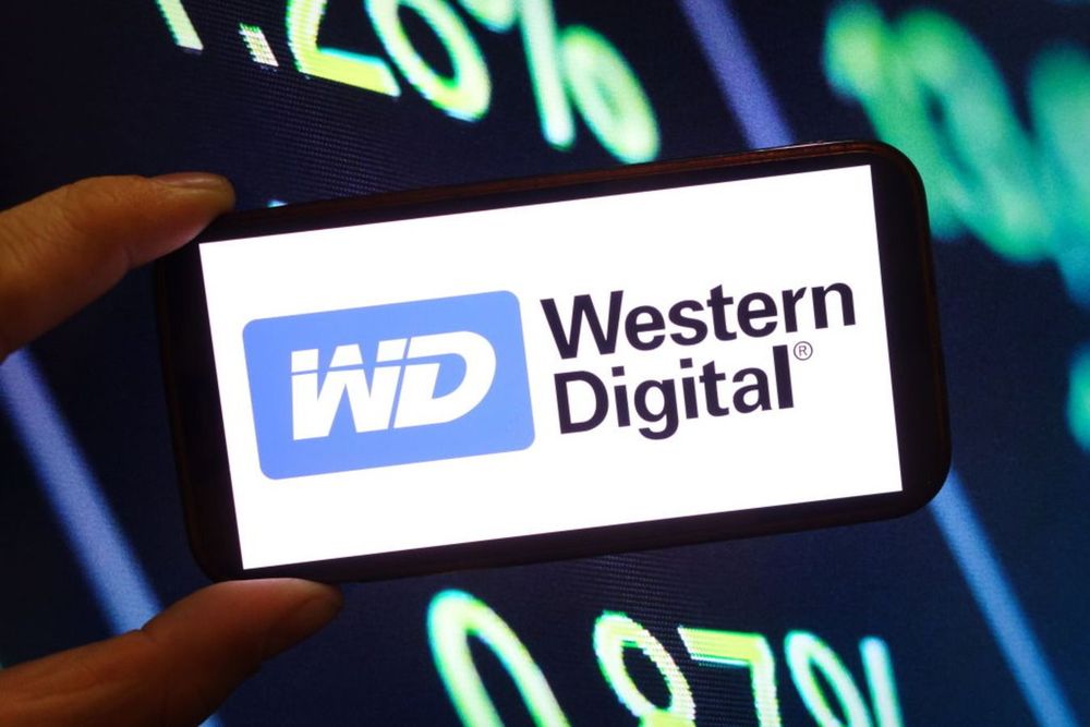 In this photo illustration, the Western Digital company logo is seen displayed on a smartphone screen.