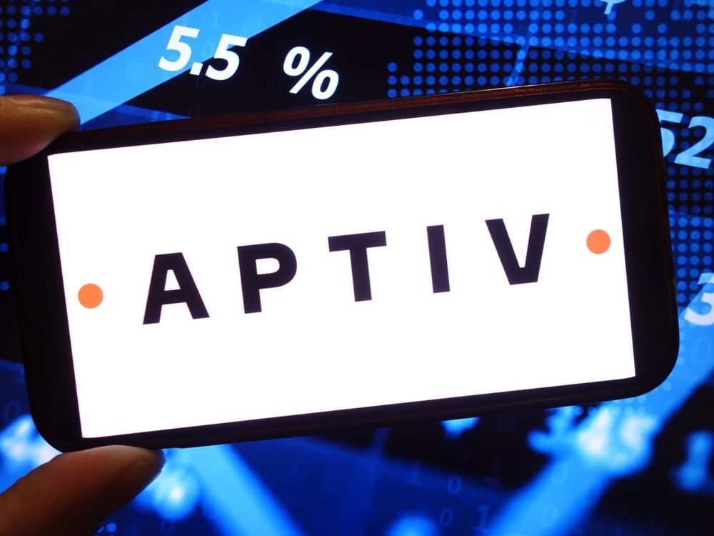 In this photo illustration, the Aptiv company logo is seen displayed on a smartphone screen. (Photo Illustration by Piotr Swat/SOPA Images/LightRocket via Getty Images)