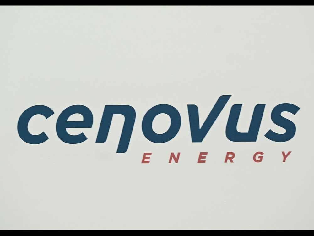 Logo of Cenovus Energy, a Canadian integrated oil and natural gas, seen on the second day of the 24th World Petroleum Congress at the Big 4 Building at Stampede Park, on Sept. 18, 2023, in Calgary, Canada. (Photo by Artur Widak/NurPhoto via Getty Images)