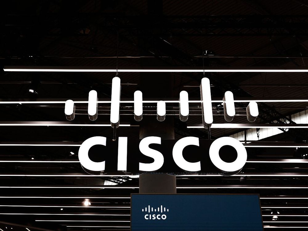 The Cisco logo is on display at their pavilion during the Mobile World Congress in Barcelona, Spain, on February 28, 2024. 