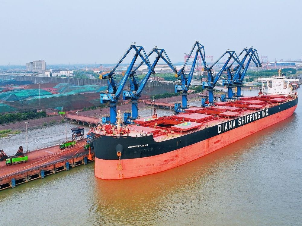 A Marshall Islands-registered "Diana Shipping" is docked for unloading at Rugao Port in Rugao City, Jiangsu province, China, May 13, 2023. (Photo credit should read CFOTO/Future Publishing via Getty Images)