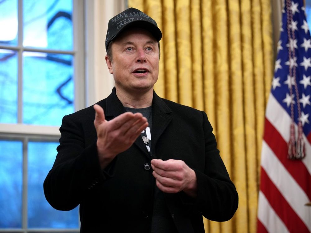 Tesla and SpaceX CEO Elon Musk delivers remarks as he joins U.S. President Donald Trump during an executive order signing in the Oval Office at the White House on Feb. 11, 2025, in Washington, DC.  (Photo by Andrew Harnik/Getty Images)