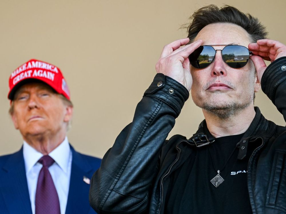 U.S. President-elect Donald Trump and Elon Musk watch the launch of the sixth test flight of the SpaceX Starship rocket on November 19, 2024 in Brownsville, Texas