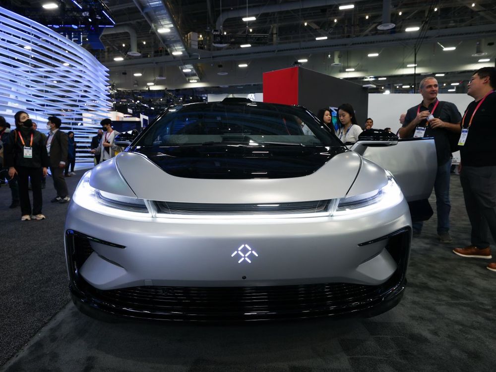 Faraday Future is displayed at CES, the world's largest annual consumer technology trade on January 5, 2023 at the Las Vegas Convention Center in Las Vegas, Nevada, United States. (Photo by Tayfun Coskun/Anadolu Agency via Getty Images)