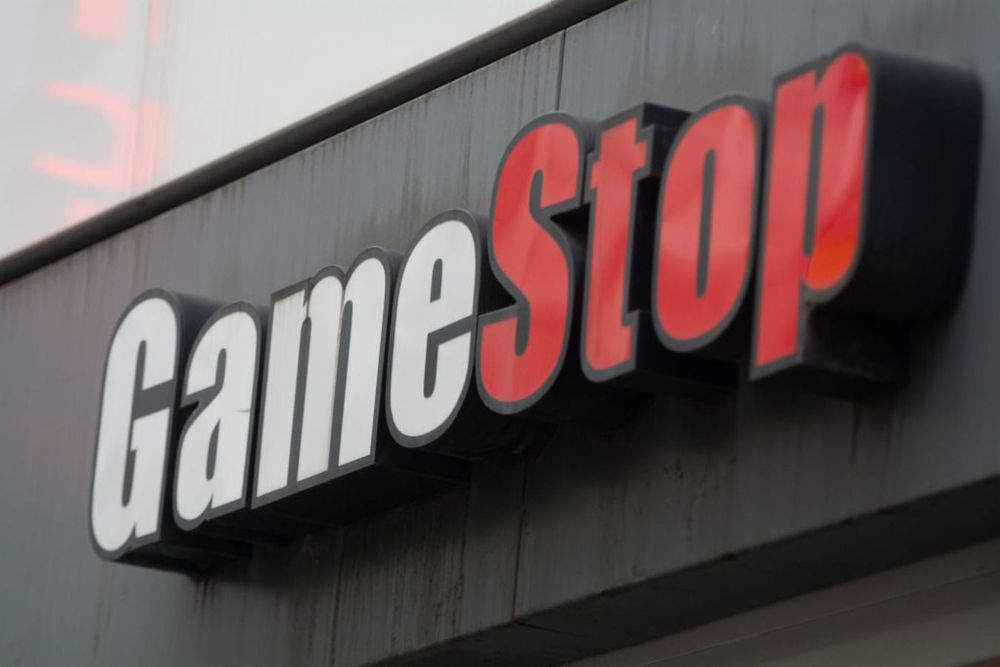 A general view of the GameStop retailer store logo in the city center of Cologne, Germany.
