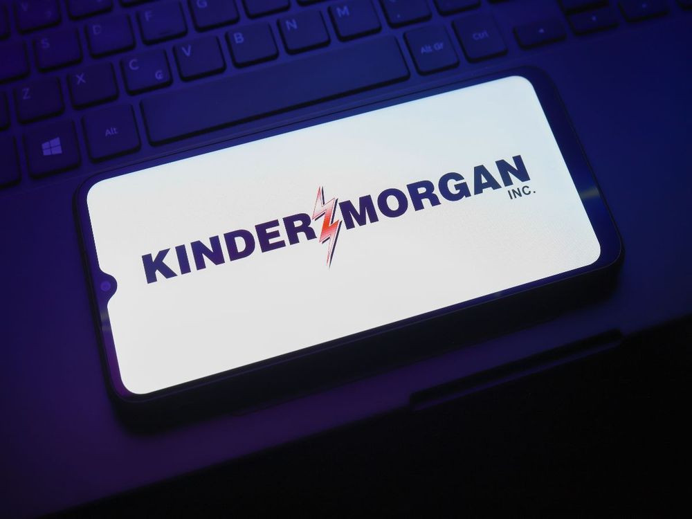 The Kinder Morgan, Inc. logo appears on a smartphone screen in this illustration photo in Reno, United States, on January 5, 2025. 