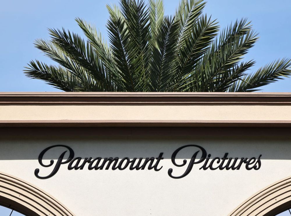 The Paramount Pictures logo is displayed in front of Paramount Studios on January 31, 2024 in Los Angeles, California. 