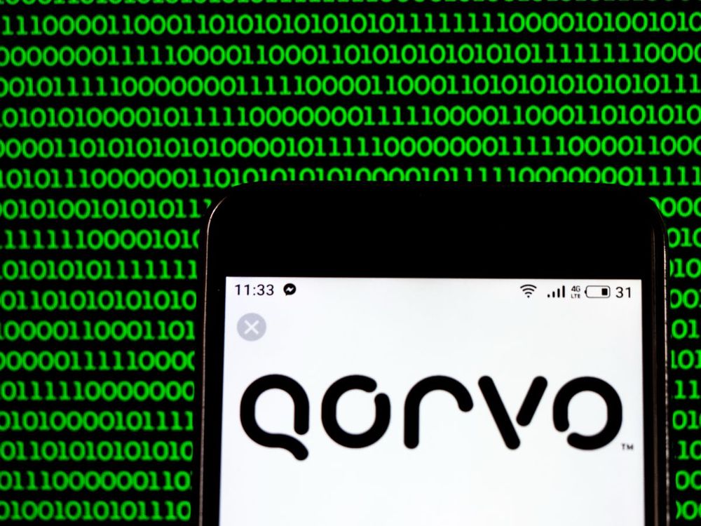 In this photo illustration, the Qorvo Company logo seen displayed on a smartphone.