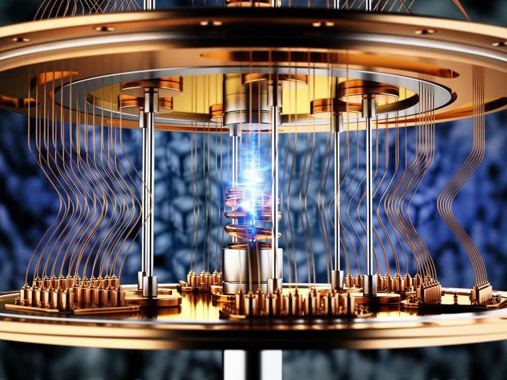 3D illustration of a working quantum computer. Quantum computing concept (Photo by adventtr via Getty Images).